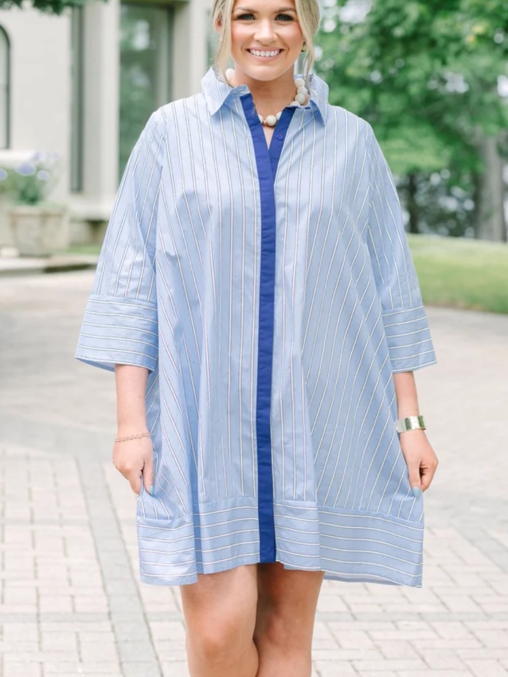 entro Light Blue Striped Shirt mini dress